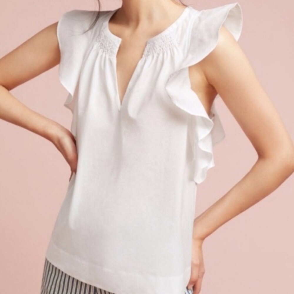 Anthropologie HD in Paris white ruffle sleeve too